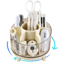 MINDFARGE Rotating Pencil Holder, Desk Organizer with Multi-Compartment Design-Stylish, Functional Storage Solution for Home Offices, Classroom, Art Supplies Storage (Transparent white)