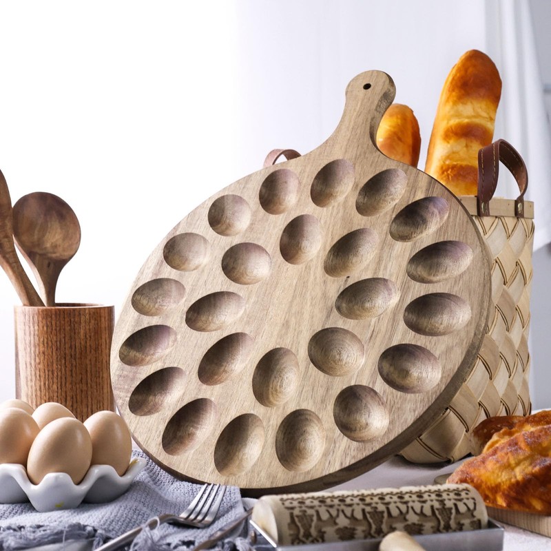 HANSGO Deviled Egg Platter, Wooden Round Deviled Egg Charcuterie Board