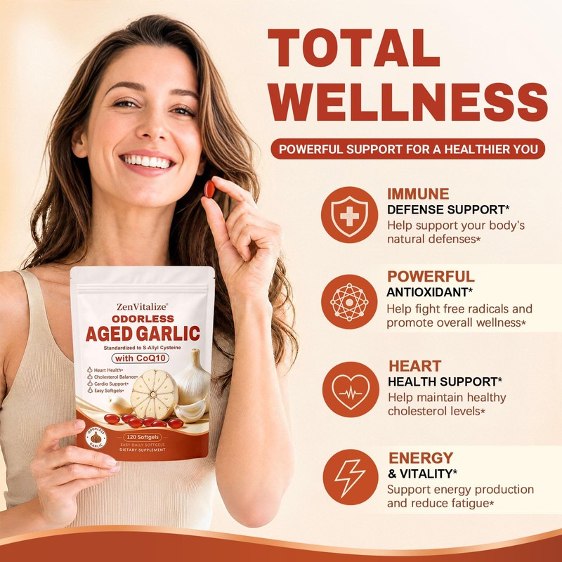 Odorless 2-Year Aged Garlic Extract Softgels with CoQ10 Ubiquinol &