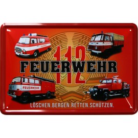 WOGEKA ART Retro Tin Sign – Fire Brigade – Erase bergen retten schützen – Nostalgia Decorative Sign as a Gift Idea for Fire Brigade Fans for Birthday Christmas 20 x 30 cm Metal Sign 947