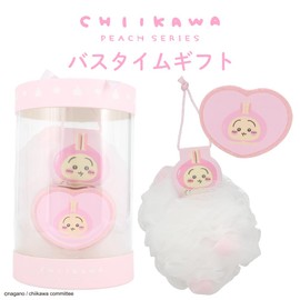 Chiikawa Bath Time Gift, Bath Sponge & Bath Fizz (Citrus Peach Scent), Chiikawa Peach Series, Bath Salt, Shobido Shobido CW46483