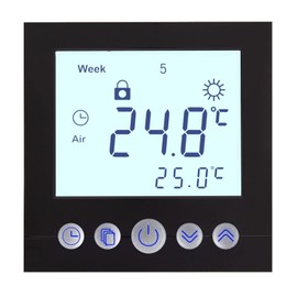 Digital Flush-Mounted Thermostat Black 8 cm Screen Diagonal for Drive Control Electric or Water-Guided Heaters