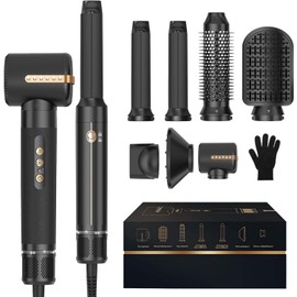 7 in ONE Hair Dryer Brush, Powerful Blow Dryer Brush with Auto- Wrap Curler, Detachable Fast Drying, Volumizing, Curling, Straightening, Ionic Hair Dryer with Diffuser, Hair Styling Tools Storage Case