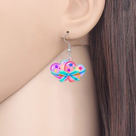 WEVENI Acrylic Valentines Day Cute Love Heart Donuts Earrings Dangle Fashion Jewelry for Women Charm Gift (Bow-knot Heart)