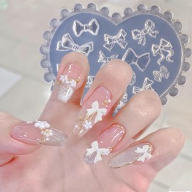 2 PCS Silicone Nail Molds, 3D Nail Charm Molds, Rose Camellia Bow Design, Suitable for Girls and Ladies' Mobile Phone Cases, Hairpins, Earphone Decoration