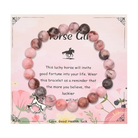 Inspirational Gifts for Girls Horse Charm Bracelets for Horse Lovers Chirstmas Birthday Gifts for Granddaughter Daughter Niece Natural Stone Bracelet for Teen Girls