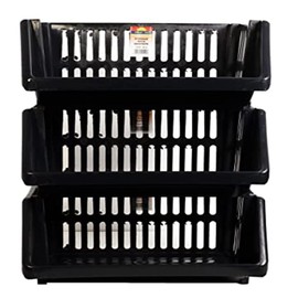 PHG Compact 3 Tier Stackable Kitchen Organiser |Durable Plastic Storage Basket | Elegant Vegetable and Fruit Storage | Unique Cupboard Storage | Kitchen Sink Organiser (35 Centimetres, Black)