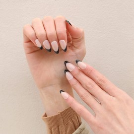 Almond Nails for Sticking, Short Nude Oval Artificial Nails, Press On Nails with Nail Glue, French Artificial Nails, False Nails, Artificial Nails, Pack of 24, Acrylic Fingernails, Fake Nails, Short