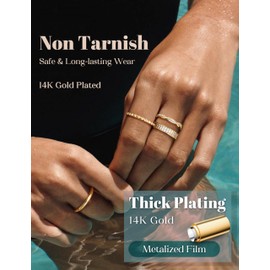 Gold Stackable Rings for Women Non Tarnish - 14k Gold Plated Stacking Chunky Cubic Zirconia Thumb Ring Set 2-4mm Ladies Gold Rings Wedding Bands Women Statement Engagement Promise Ring Size 7