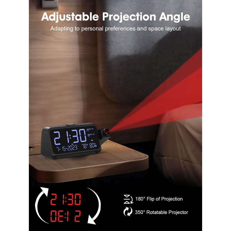 ROCAM Projection Alarm Clock, Digital Alarm Clocks for bedrooms with