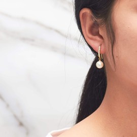 Philip Jones Gold Plated Pearl Drop Earrings Created with Zircondia® Crystals