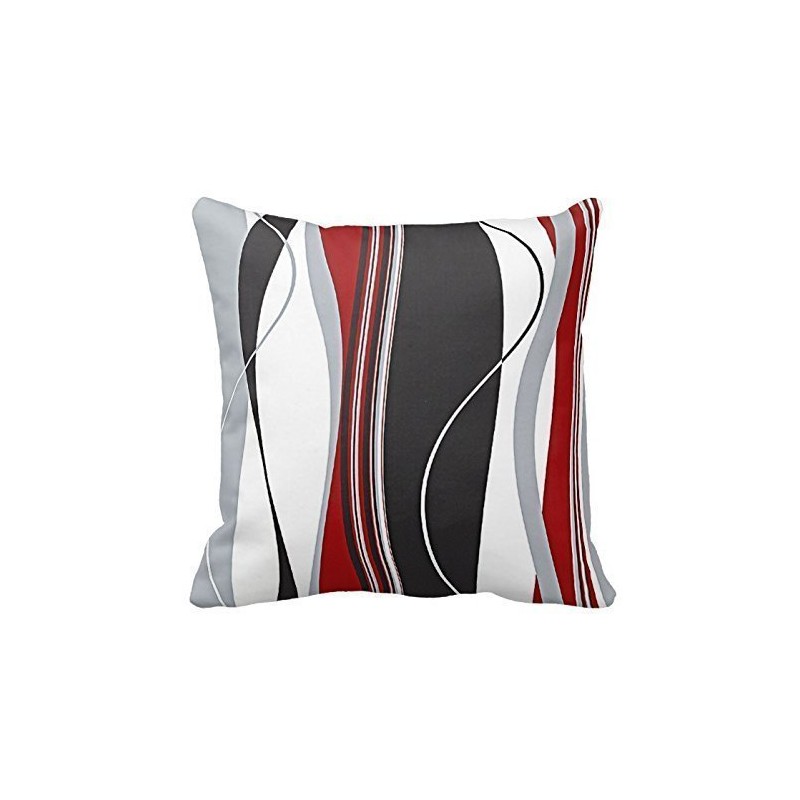 Art color Red Black White Grey Vertical Wave Stripes Cushion