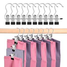 Pant Hangers with Clips, Metal Legging Organizer for Closet, 10 Pack Space Saving Hangers with Clips for Yoga Pants, Closet Organizers and Storage for Skirt/Jean/Hat/Short