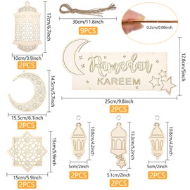 Giugio Pack of 8 Islam Eid Ramadan Mubarak Decoration, Ramadan Hollow Decoration Moon Star Wind Light Shape Pendant, DIY Ornament Wooden Pendant for Muslim Ramadan Mubarak Eid Party