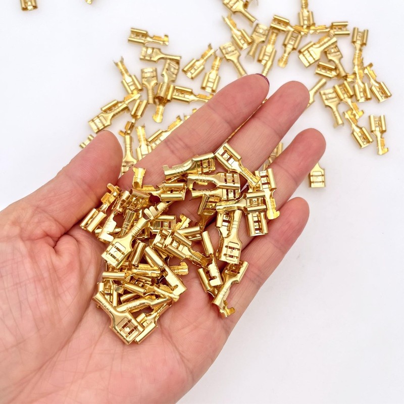 JZK 100pcs 6.3mm Female Spade Crimp Terminals Connector Quick Splice