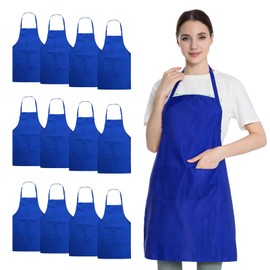 Hi loyaya 12 Pack Blue Aprons for Women Adult Ladies with Pockets, Waterproof Grilling Painting Baking BBQ Cooking Kitchen Bib Aprons Bulk (12, Blue)