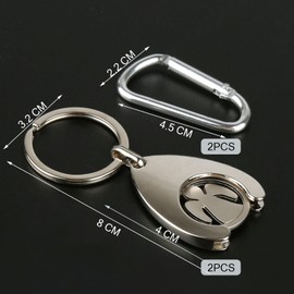 AILUYA Shopping Trolley Coin with Removable Coin, Pack of 2 Metal Guardian Angel Key Fob Car Key Fob Shopping Trolley Key Ring with 2 x Carabiners for All Shopping Trolleys, silver