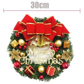 AICHUAN Door Wreath Christmas Christmas Decoration Wreath Christmas Wreath Christmas Wreath Christmas Garland with Bells Christmas Decorative Wreath 30CM Bow Christmas Decoration (A)