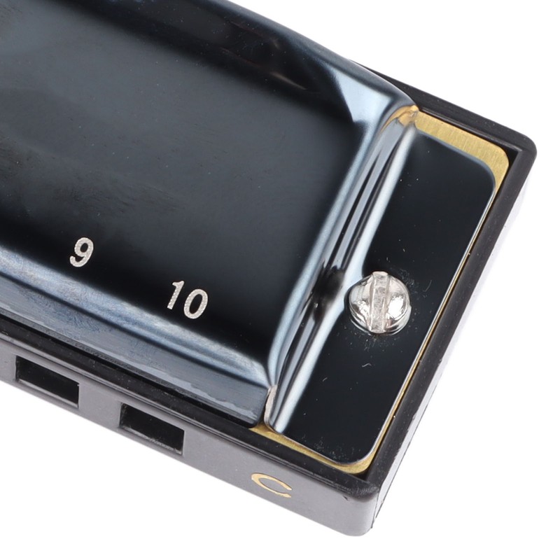 Black Harmonica C Key 10 Hole Blue Harp Stainless Steel