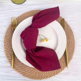 EHLDEKOL Cotton Linen Napkins Bulk 17x17 Inch Rustic Stonewashed Cloth Dinner Napkins Thick Table Napkins for Fall Thanksgiving Christmas Party Wedding Decoration (Burgundy, 6)