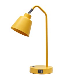 Simple Designs LD1071-YLW 16" Sleek Essentials Adjustable Metal Desk Task Lamp with Dual USB Ports, for Office, Desk, Nightstand, Dorm, Yellow