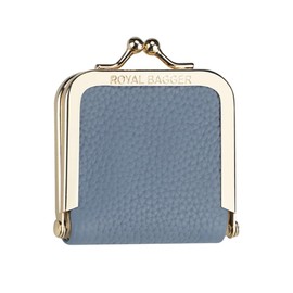 ROYAL BAGGER Genuine Leather Mini Jewelry Box, Ring & Necklace Storage, Slim Coin Purse with Kiss Lock for Women 3120 (Linen Blue)