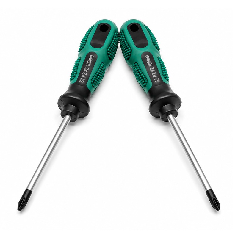 2PCS Pozidriv PZ2 Screwdrivers for Pozi Screw, S2 Steel, 100mm