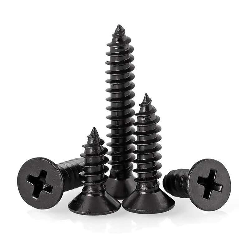 FandWay Phillips Flat Head Self-Tapping Screws, Black Carbon Steel Countersunk