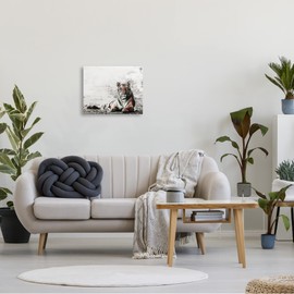 Stupell Industries Tiger Cat Resting Animal Portrait Striped Feline Canvas Wall Art, 20 x 16, White