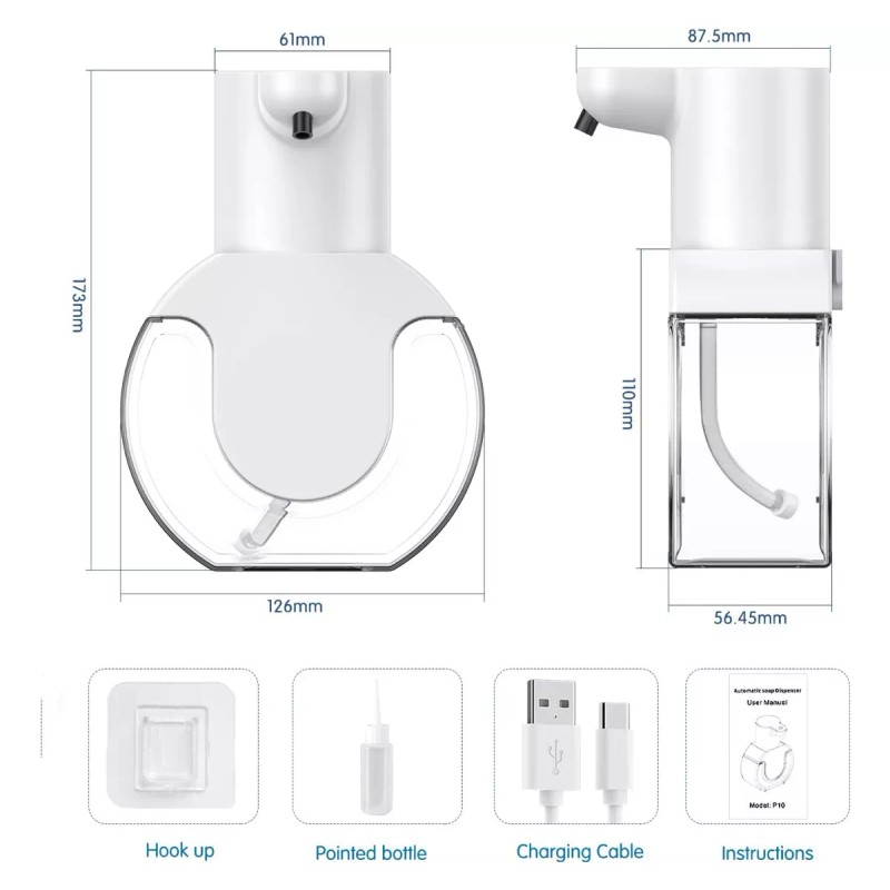 Psqme Dispensador Automático De Jabón Líquido De 420ml, Recargable