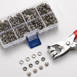 mawaki Snap Buttons, 100 Pieces, 0.37 inches (9.5 mm), Pliers and Sewing Storage Box Set, Metal Snap Buttons, Holdings, Sewing Buttons, Repair Clothes, Crafts, Storage Case Included