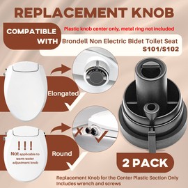 Terixe 2 Pack Replacement Knob for Brondell Bidet Toilet Seat, Compatible with Non-Electric Swash Seat, ABS Material, Injection Moulding, Black（Plastic Knob Center Only, Metal Ring Not Included）