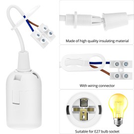 QWORK® Pack of 10 E27 Lamp Holder with Cable, Renovation Socket Lamp Holder 4A 250V for Construction, Kitchen, Living Room, White