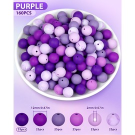 160PCS FIVEIZERO 12mm Silicone Beads for Keychain Making, Purple Mixed 6 Colors Round Silicone Beads Bulk for Pens, Rubber Beads for Bracelets and DIY Crafts