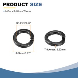 sourcing map 80 Pcs M14 Split Lock Washers, Carbon Steel Spring Lock Washer 14.5mm ID 22mm OD 3.62mm Thick for Screws Bolts Fasteners