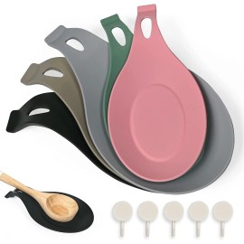 ALOVIAN Spoon Rest (Pack of 5) | BPA Free Silicone Spoon Rest (3 Large 2 Small) + Hooks
