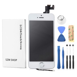 SZM iPhone5S Front Panel Custom Parts LCD Panel LED Screen Repair Parts Tools Included (Speaker + Front Camera + Home Button) White