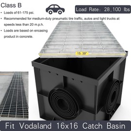MASSLUNT Galvanized Steel Drain Grate 16x16 in for Vodaland Catch Basin, B-Class 28100 lbs Heavy-Duty Outdoor Driveway Trench Drainage Grate, Square Metal Channel Sewer Cover (True 15.4x15.4)