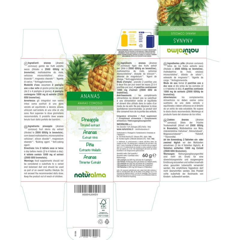 Pineapple (Ananas Comosus) Fruit Stems Naturalma | 2500 GDU/g Bromelain