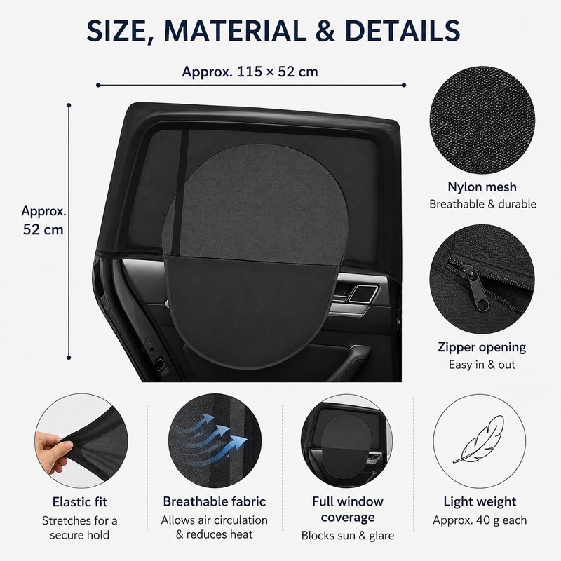 2-Pack Car Window Shade Curtains for Side Windows – Elastic