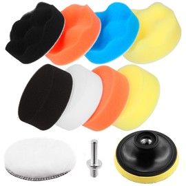 Swpeet 11Pcs 3 Inch Car Foam Drill Polishing Pad Kit, 5 Colors 3 Inch Sponge Buffing Pads, 3 Inch Woolen Buffer Pads, Suction Cup with M10 Drill Adapter for Car Polishing Waxing Sealing Glaze