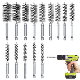 YIZWINS Pack of 14 Wire Brush for Drill, Various Sizes, Cylinder Brush, Wire Brush, Cordless Screwdriver with Hexagonal Bar, Stainless Steel Hole Brush for Drill, Polishing, Grinding, Cleaning