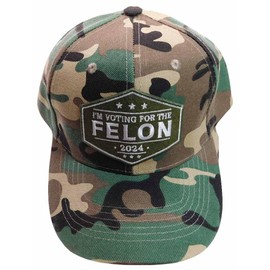 Trade Winds I'm Voting for The Felon 2024 Woodland Camouflage Camo Trump Embroidered Baseball Cap Hat, Navy Blue