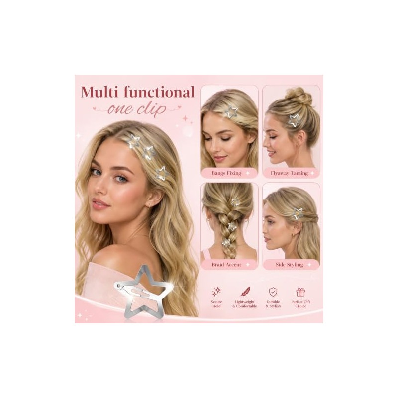 Ipetboom Clips De Pelo Estrella Plateados - 20 Piezas Broches