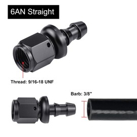 VehiMata 6AN Straight Push Lock Fuel Hose Fitting End Adapter Aluminum Black 1PC