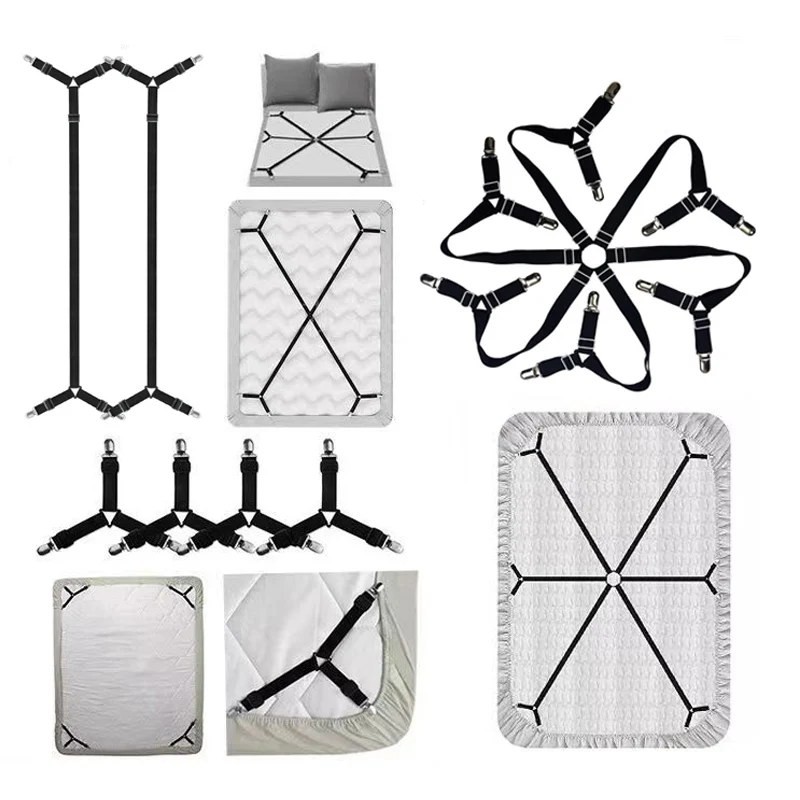 OrganiMax Bed Sheet Clips Fastener – Adjustable Elastic Straps for