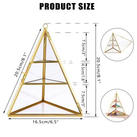 ELLDOO 3 Tier Glass Display Case for Collectibles, Triangular Crystal Display Shelf, Crystal Holder Decorative Display Tray for Crystals Healing Stones Marbles, Gold Metal Jewelry Display Stand