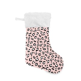 One Bear Christmas Stockings, Beautiful Sexy Animal Pink Leopard Print Gloves Clothes Hat Cuff Stockings Plush Faux Fur 17" Fireplace Large Hanging Socks for Family Holiday Xmas Party Decor 1 Pcs