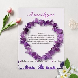 Crystal Amethyst Bracelet Anxiety Bracelet for Women Bead Bracelet Natural Stone Bracelet Stretch Adjustable Gemstone Beaded Bracelet Healing Anxiety Bracelet for Kids Rose Quartz Bracelet Jewelry