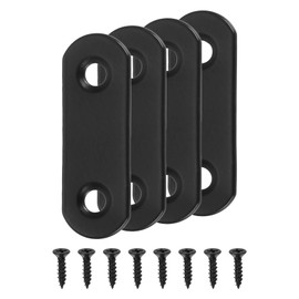 sourcing map 4 Set Flat Repair Plates, 0.63 x 1.8 Inch Stainless Steel Flat Straight Brace Bracket Mending Joining Plates with Screws for Fixing Wooden Furniture Corner, Black